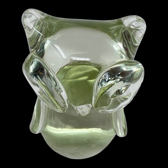 Kitschy Hand-Blown Clear Glass Owl Paperweight Figurine Darling Cute 3.5 in - Picture 5 of 8